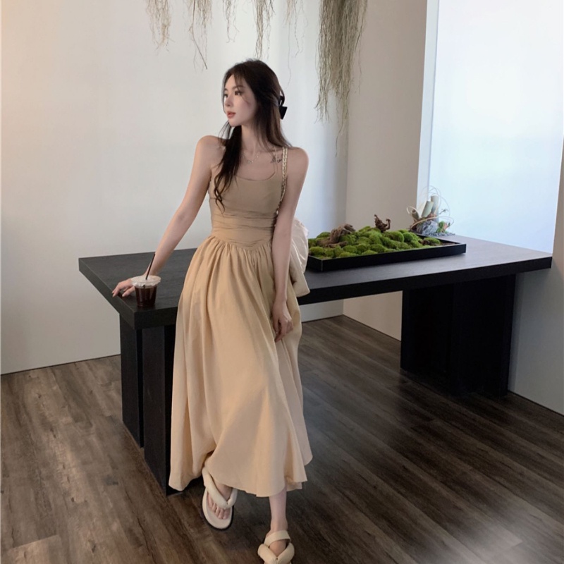 COZOKC Đầm Sát Nách Hở Lưng Form Ôm Mềm Mại Kiểu Dáng Đơn Giản