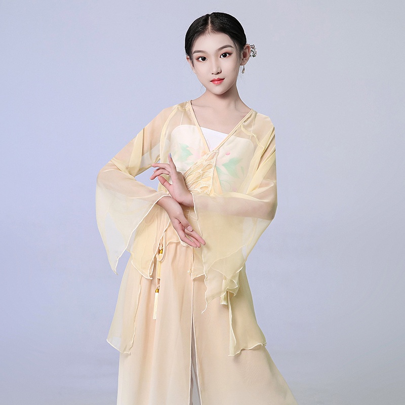 Trang Phục Múa Quạt Vải Voan Phong Cách Trung Hoa Cổ Điển Cho Bé Gái