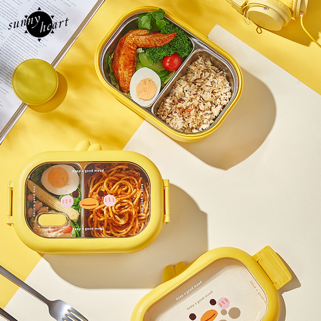 Sunnyheart Hộp Đựng Cơm Trưa Đế Dày Bằng Thép Không Gỉ Hình Vịt Vàng Đáng Yêu