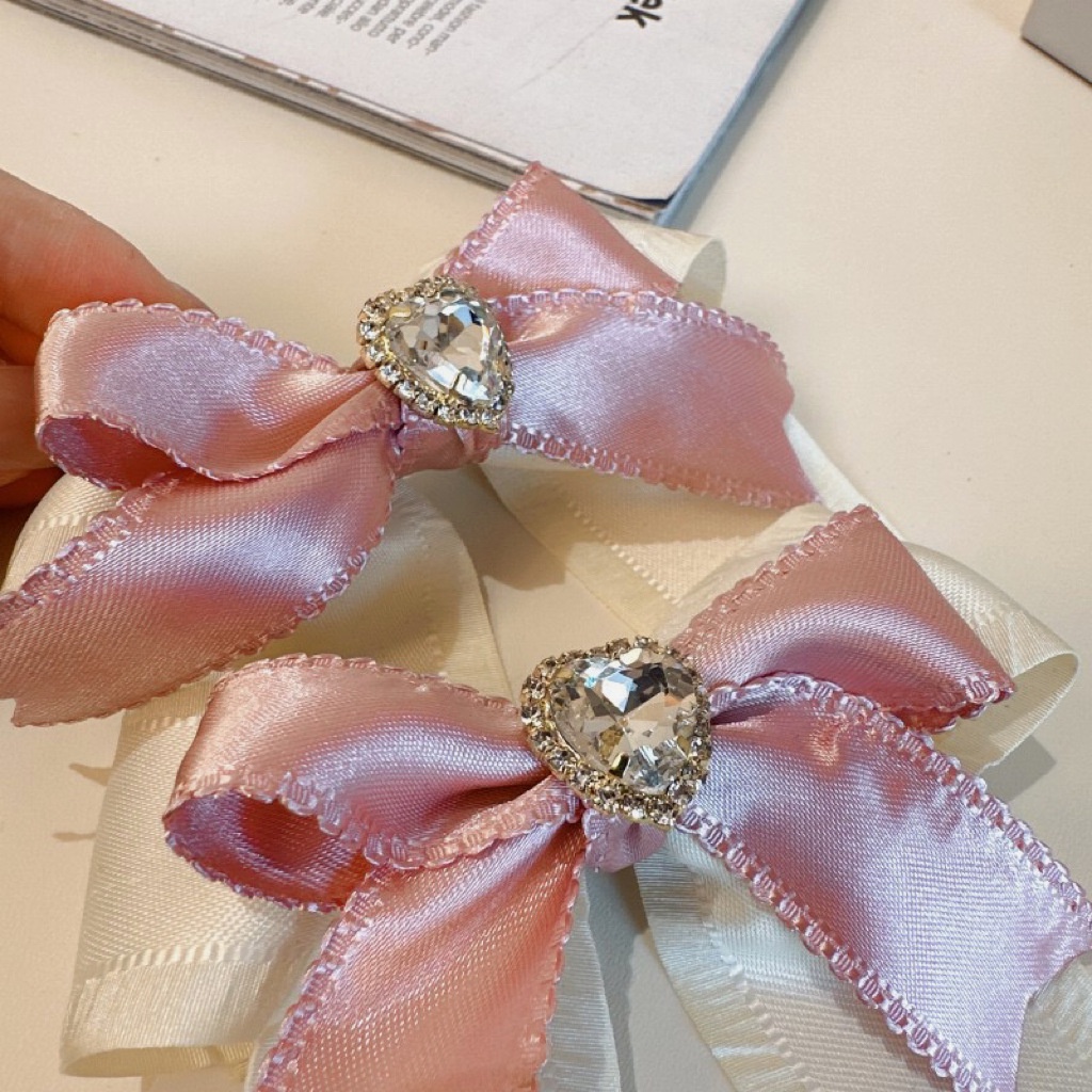 Kẹp Tóc Hình Nơ Đính Kim Cương Giả Màu Hồng Xinh Xắn Thời Trang
