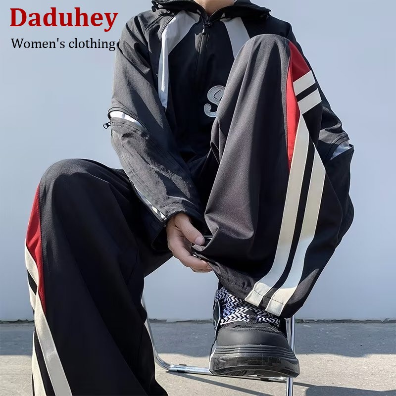 Quần dài chạy bộ cao cấp thấm hút mồ hôi khâu sọc phong cách hip hop Âu Mỹ mới 2023