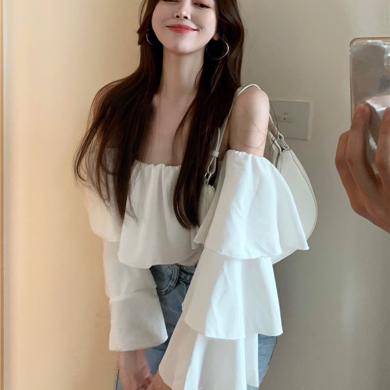 IELGY Áo Kiểu Hở Vai Tay Dài Thời Trang Quyến Rũ Cho Nữ