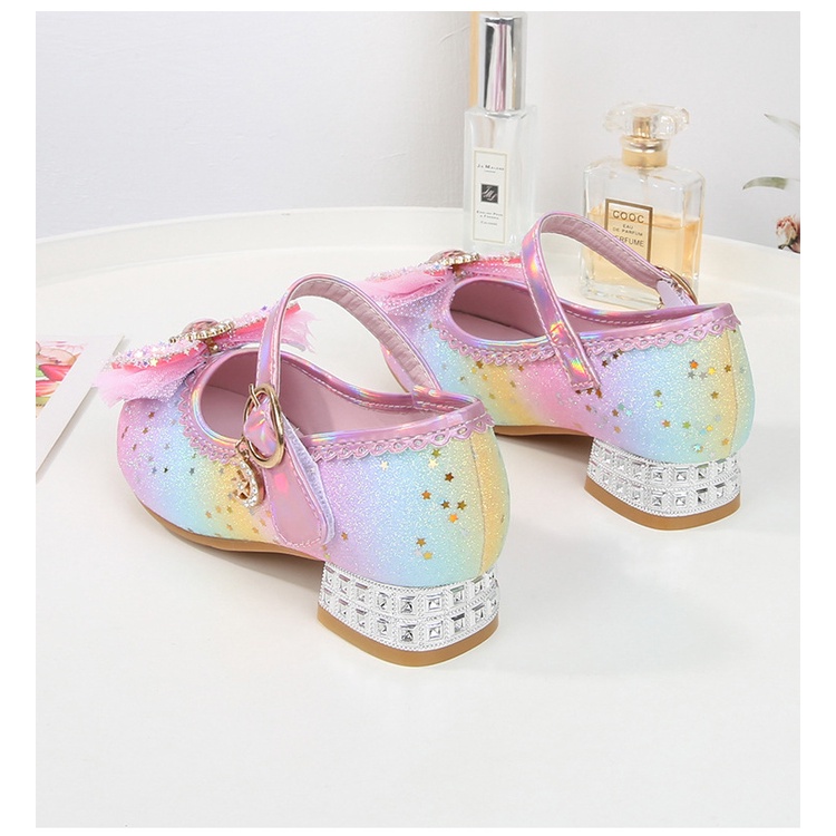 Giày Cao Gót Công Chúa Elsa Đính Đá Và Nơ Hoạt Hình Cho Bé Gái Size 23-36