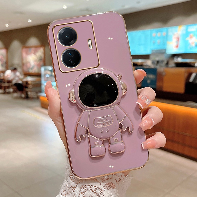 Ốp Điện Thoại Dẻo Họa Tiết Phi Hành Gia 3D Kèm Giá Đỡ Cho Vivo Y02 Y55 V25 V25e V21 V20 SE Y51 Y31 2020