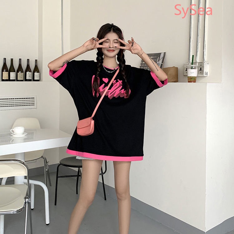 Áo Thun Cổ Tròn Dáng Rộng In Chữ Plus Size Thời Trang Mùa Hè Cho Nữ