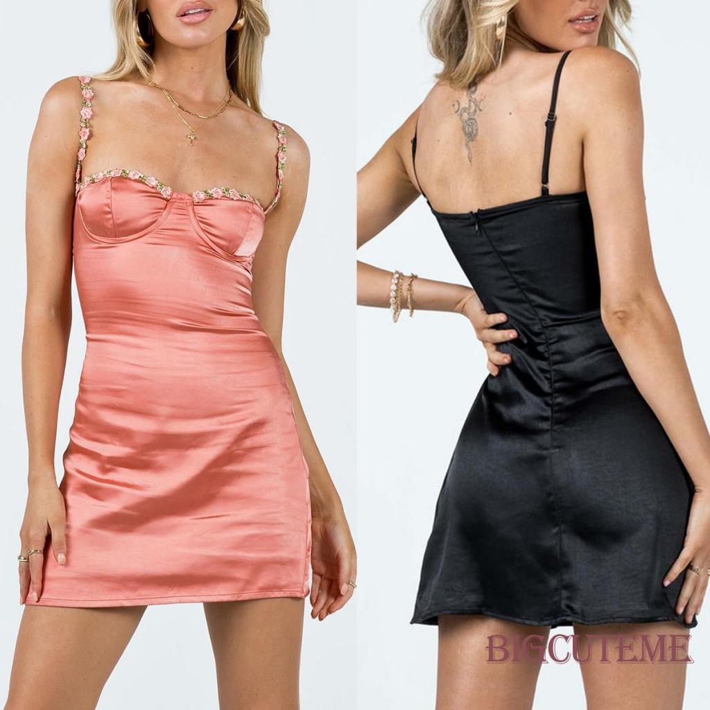 Đầm Ngắn Hai Dây Hở Lưng In Họa Tiết Hoa 3D Thời Trang Mùa Hè Dành Cho Nữ