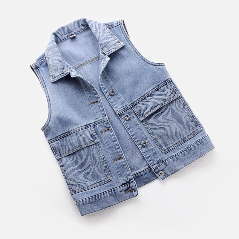 Áo Khoác Denim Không Tay Họa Tiết Kẻ Sọc Thời Trang Cổ Điển