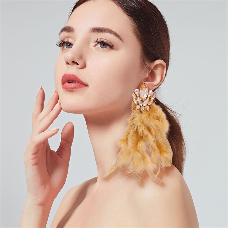 Bông Tai Lông Vũ Lớn Dát Đá Kim Cương Phong Cách Mới Siêu Cá Tính Siêu Cổ Tích, Cảm Giác Tiên Tiến, Hợp Thời Trang Nữ