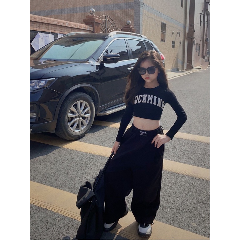 Áo Thun Croptop Tay Dài In Chữ Phong Cách Hip Hop Thời Trang Xuân Thu Cho Bé Gái