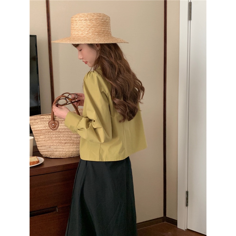 Áo sơ mi SUXI tay dài màu trơn dáng ôm thời trang Hàn Quốc