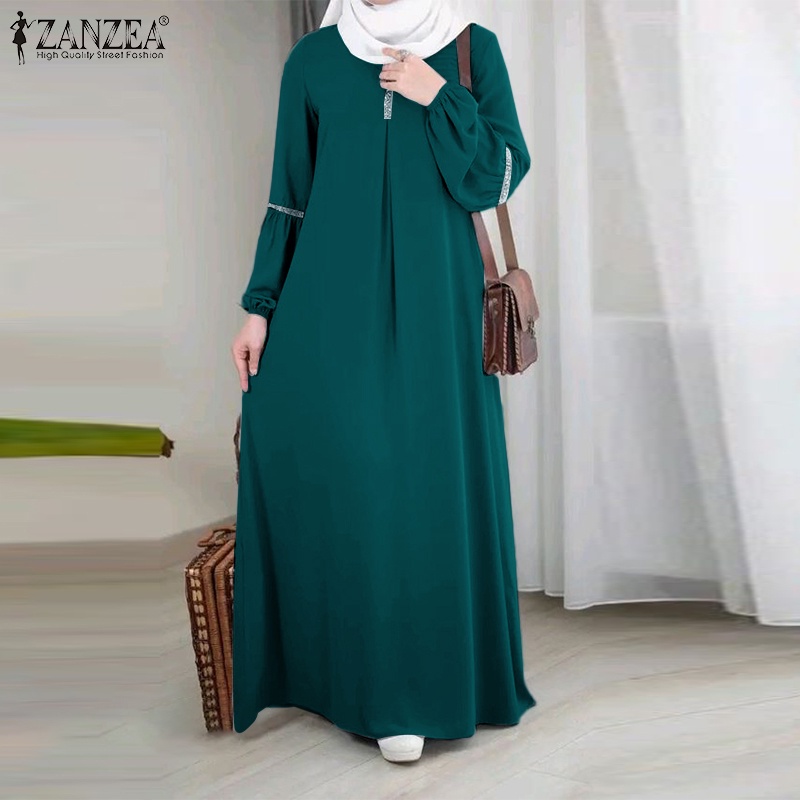 Zanzea Đầm Nữ Dài Tay Phối Ren Thời Trang