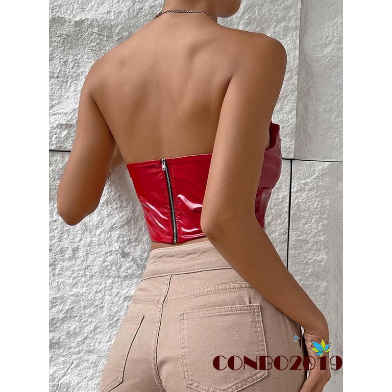 Áo Ống Cúp Ngực Bằng Da PU Màu Trơn Thời Trang Dành Cho Nữ