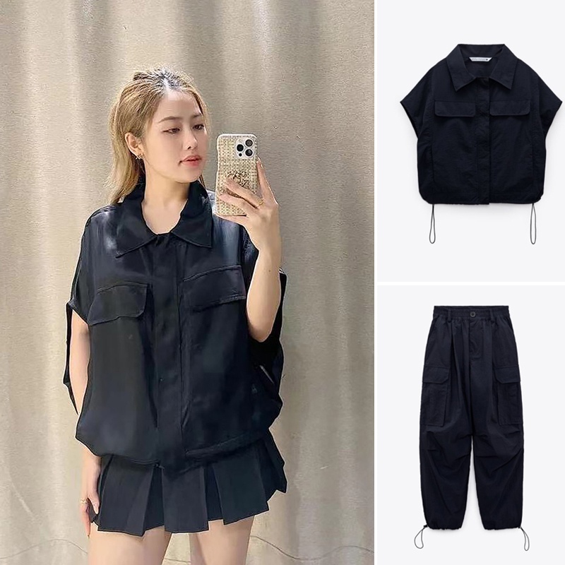 Bộ Dụng Cụ zara Thiết Kế Dễ Thương Chuyên Dùng 202023Set Áo Sơ Mi Tay Dài Kèm Quần Yếm Thời Trang Cho Nữ2208674 2212674