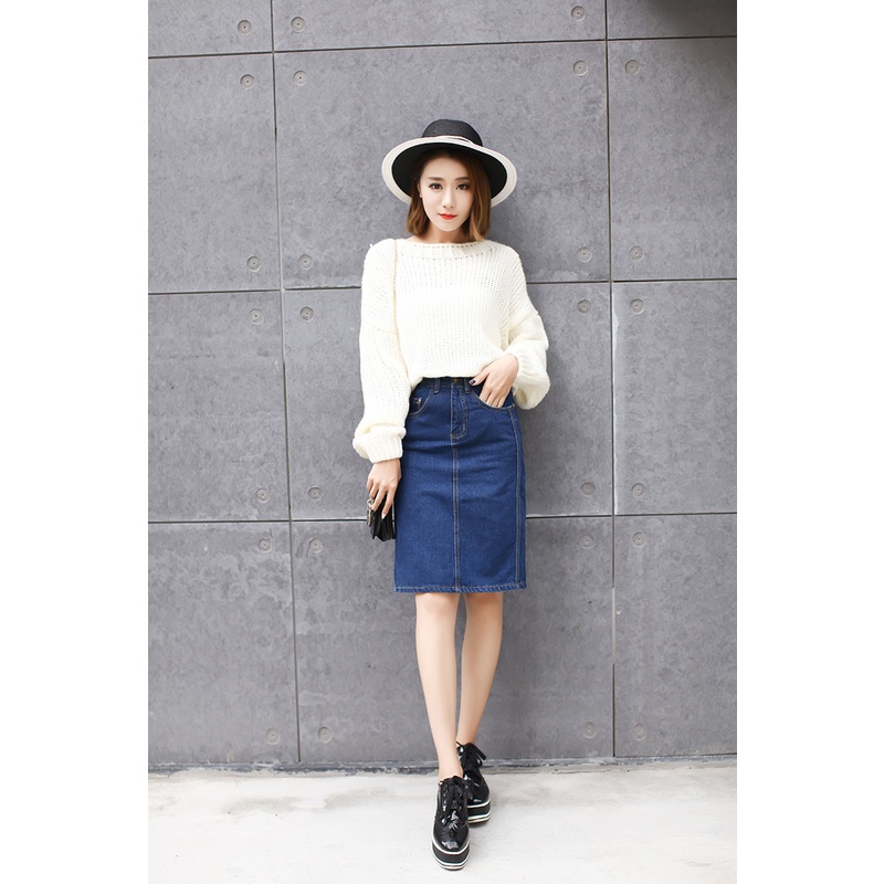 Chân váy jean Chữ A Hở Lưng Phong Cách Mới