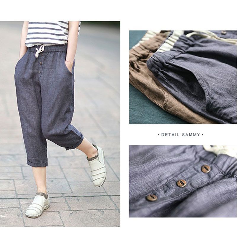 Băng Cotton Hậu Cung Quần Rời Mỏng Phong Cách Crop Quần Nữ Xuất Khẩu Sang Pháp Đuôi Hàng Giải Phóng Mặt Bằng Mùa Hè Mỏng Phong Cách Nhìn Mỏng Hơn Cotton Thường Ngày Phù Hợp Với