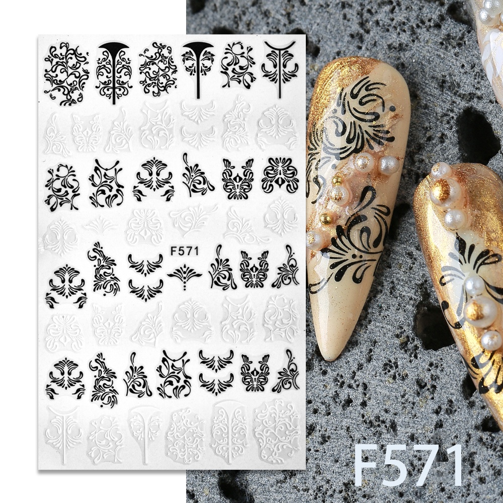 1 Tờ Nhãn Dán Trang Trí Móng Tay Họa Tiết Hình Học Màu Trắng Đen