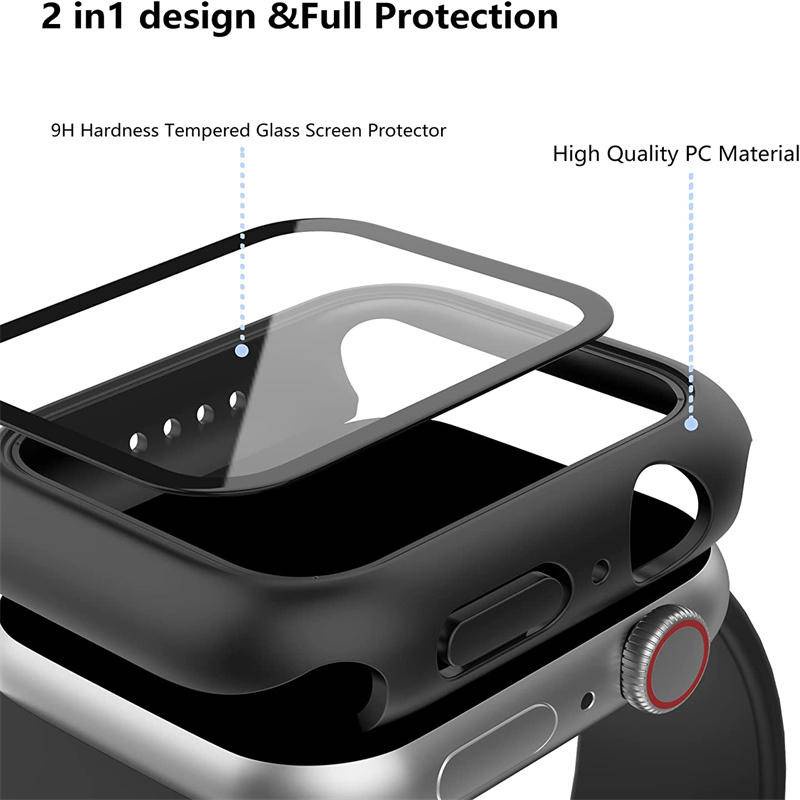 Kính Cường Lực + Ốp Bảo Vệ Màn Hình Đồng Hồ Thông Minh Bằng PC Cứng Cho iWatch Series 8 7 45mm 41mm 6 5 4 3 2 SE 44mm 42mm 40mm 38mm