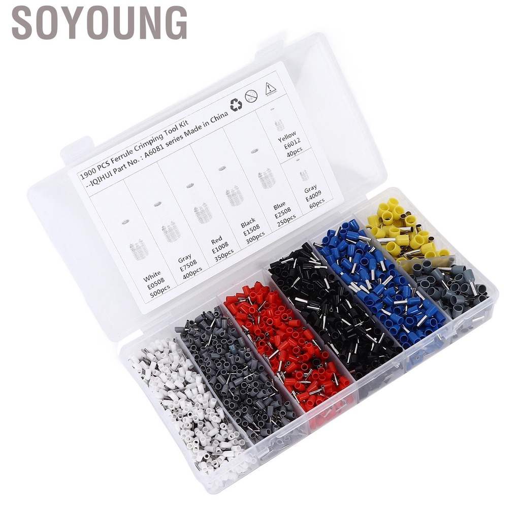 Soyoung 1900pcs Wire Ferrule Terminals Pin Type Copper Tin Plated 7 Sizes Insulated Cord Connectors Universal for Cars