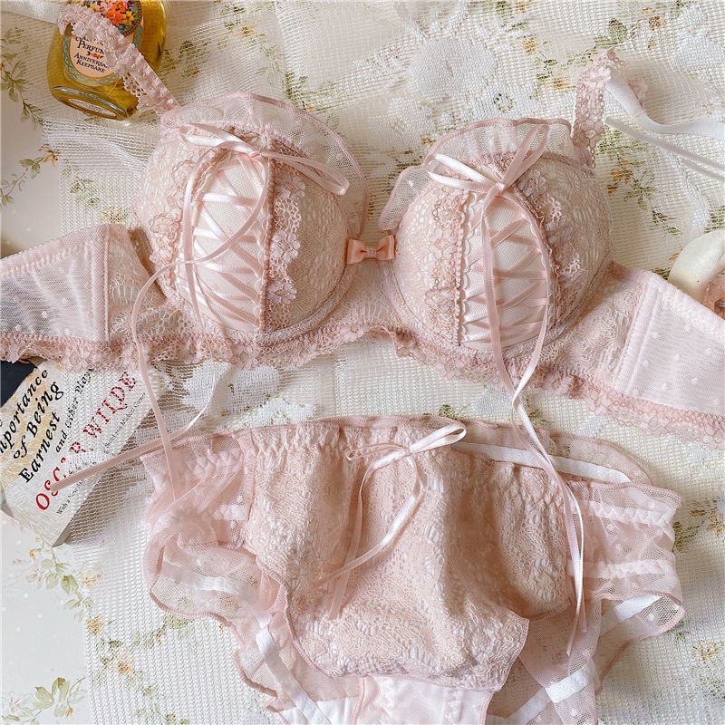 Bộ Đồ Lót Ren Không Gọng Thép Phong Cách Lolita Nhật Bản Ngọt Ngào Cho Nữ