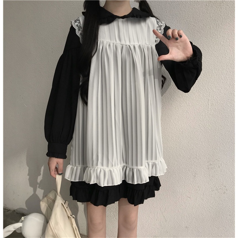 Set 2 Đầm Hóa Trang Mini Phối Lưới Cổ Peter Pan Phong Cách Lolita Nhật Bản Dễ Thương Thời Trang Mùa Thu 2020 Cho Nữ