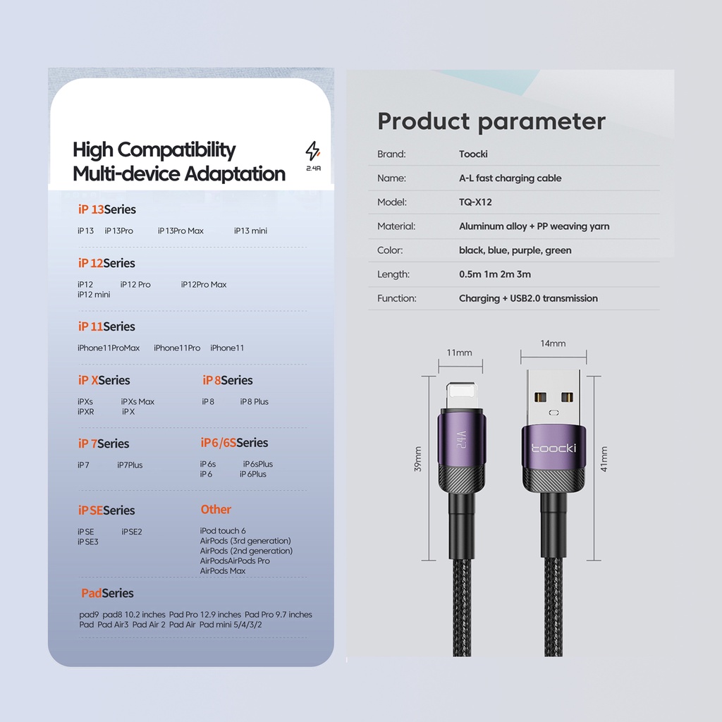 Dây Cáp Sạc Nhanh 20W 12W 3A 2.4A Cho 11 12 13por