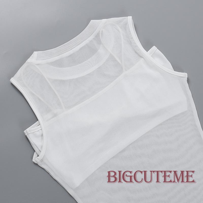 [] - Áo Sát Nách Cổ Tròn Xuyên Thấu Đi Tiệc Câu Lạc Bộ Đêm Màu Đen / Trắng Cho Nữ