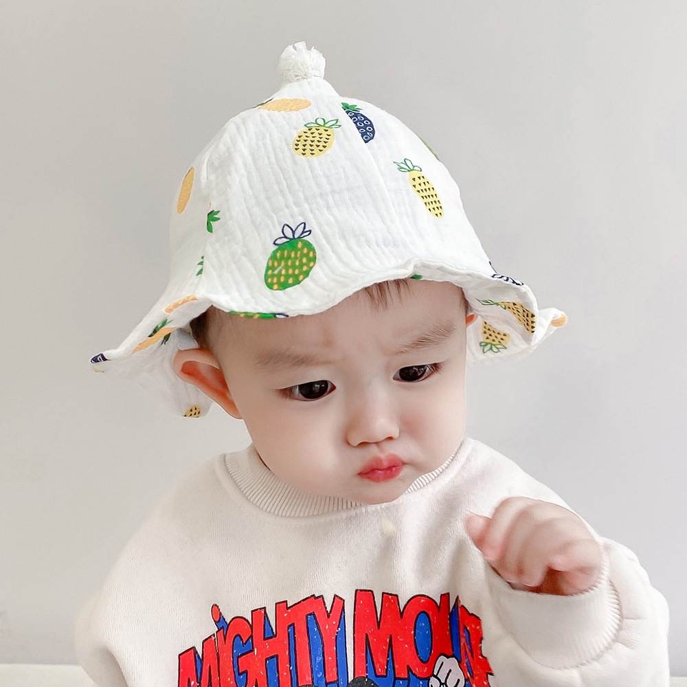 Nón Tai Bèo Vải Cotton Mỏng In Hình Quả Dứa Thời Trang Xuân Thu Cho Bé