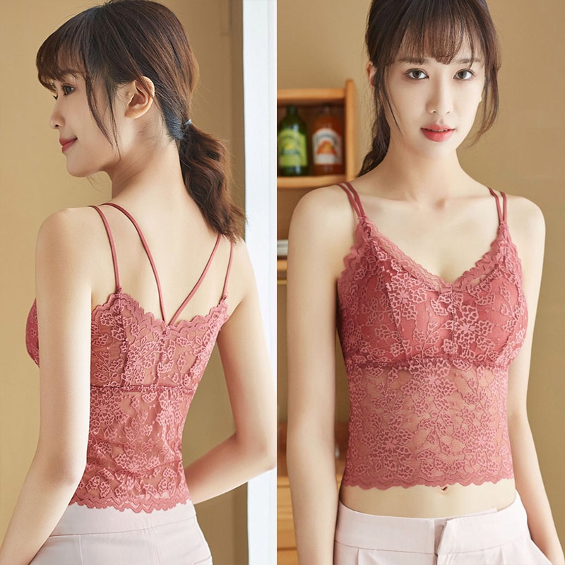 Áo 2 dây, Áo ren nữ có đệm ngực họa tiết hình bướm sang chảnh