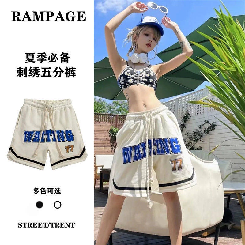 Quần short bóng rổ Hiphop thêu chữ Mỹ cho nữ sinh mặc mùa hè