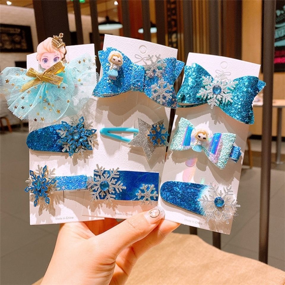 Set Kẹp Tóc Nơ Phong Cách Công Chúa Elsa Mới Cho Bé Gái