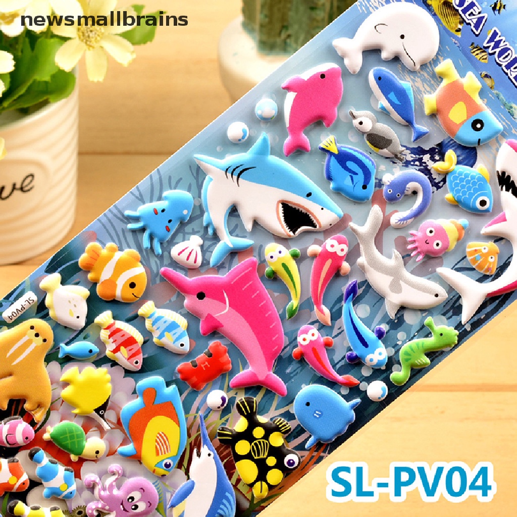Newsmallbrains Shark Dolphin Fish Stereo Bubble Sticker Diary Sticker Decor Stationery Stickers NSB