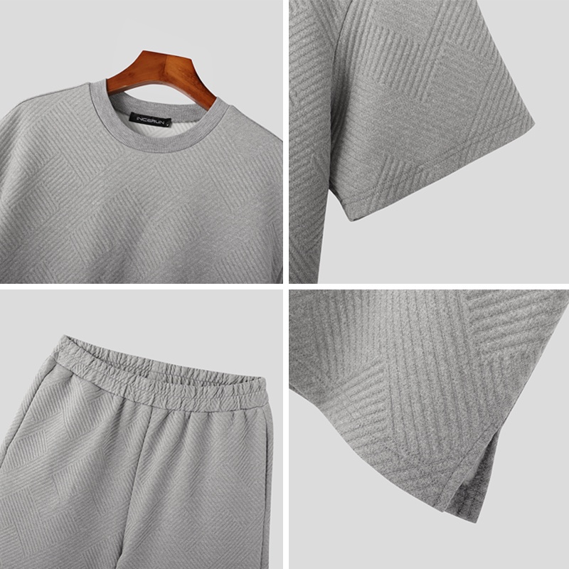 Set đồ INCERUN gồm áo tay ngắn dáng rộng và quần short kiểu dáng đơn giản năng động thời trang