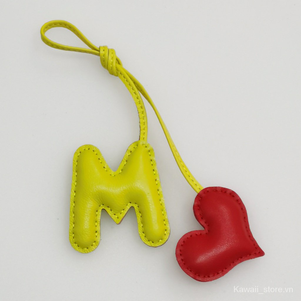 Hàng Mới Về Móc Khóa Xe Hơi / Túi Xách Bằng Da Cừu Thật In Chữ Love Màu Bạch Kim