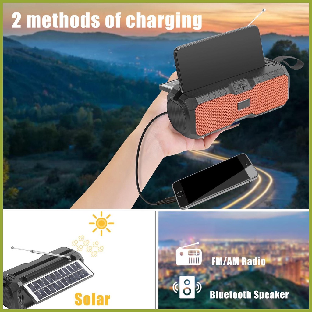 Radio AM / FM Năng Lượng Mặt Trời Có Loa Đa Năng Cho Hoạt Động Ngoài Trời