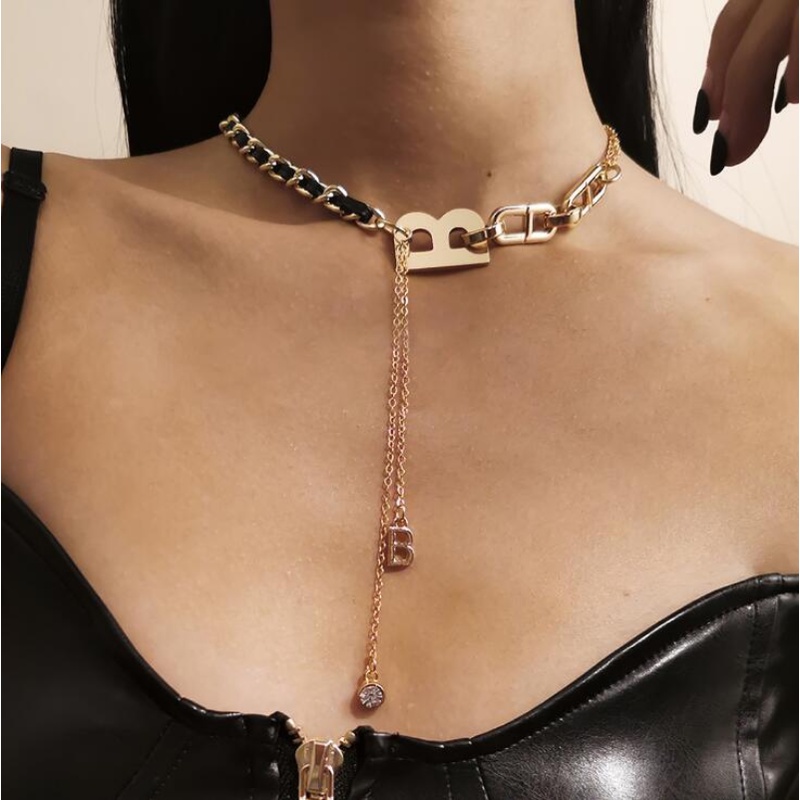Vòng Cổ Choker Mặt Chữ B Màu Sắc Vàng Đồng Phong Cách Gothic Cho Nữ