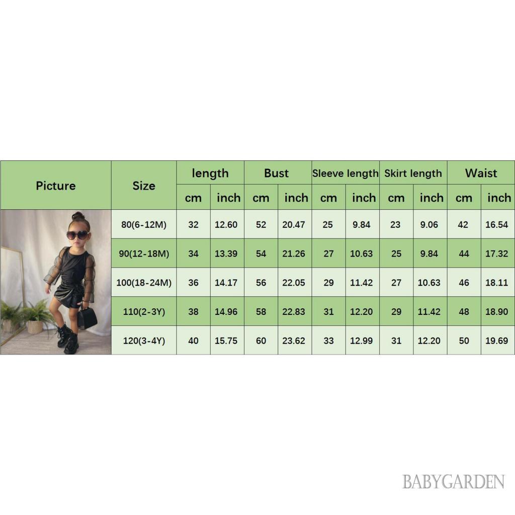 Set Áo Thun Tay Dài & Váy Da PU Cho Bé Gái 6 Tháng-4 Tuổi