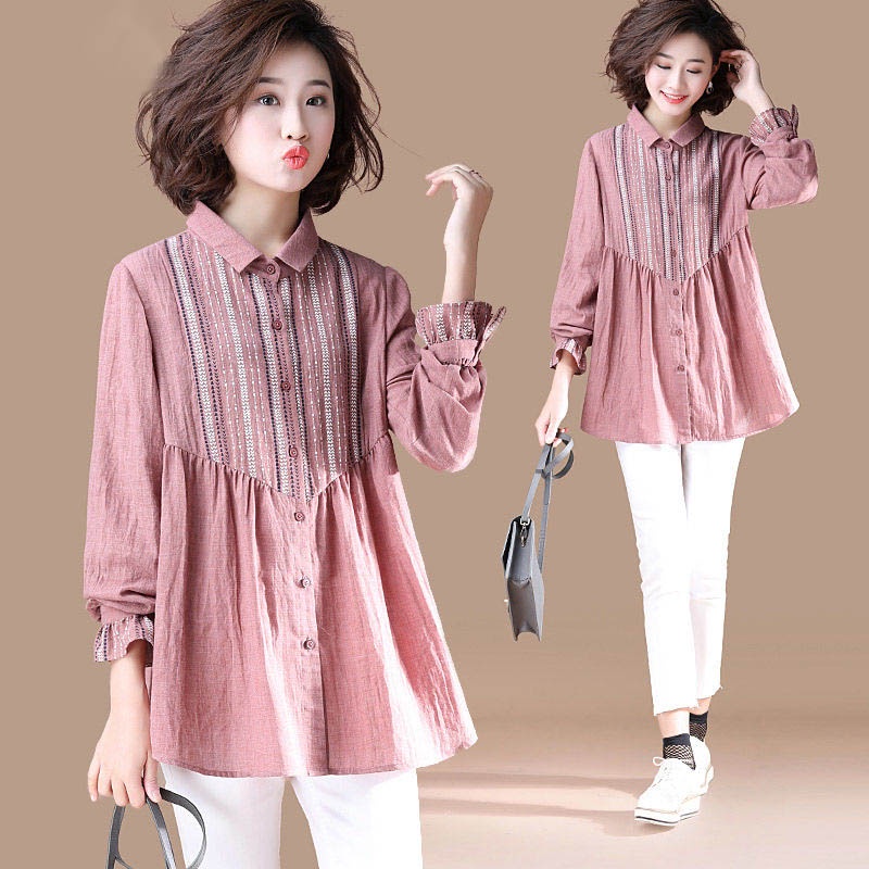 Áo Sơ Mi Tay Loe Họa Tiết Sọc Caro Phong Cách Thời Trang Hàn Quốc