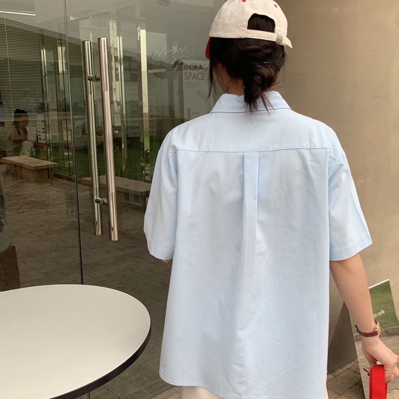 IELGY  Áo Sơ Mi Tay Ngắn Màu Trơn Thời Trang Cao Cấp Cho Nữ