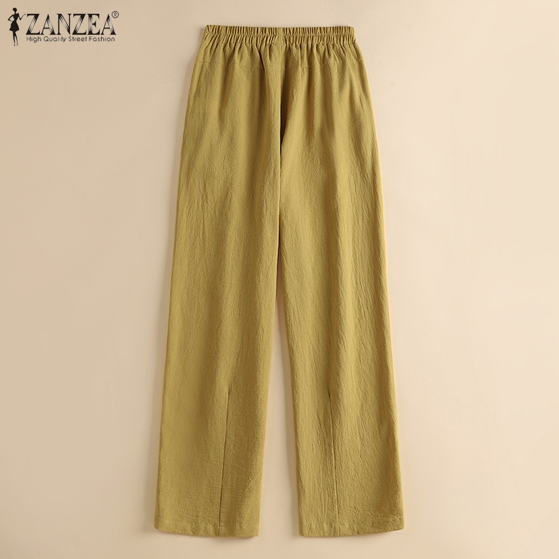 Quần dài ZANZEA lưng thun màu trơn phong cách Hàn Quốc thời trang cho nữ