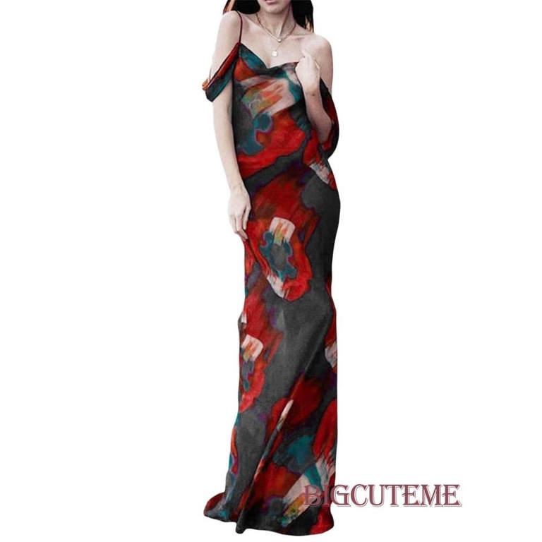 Đầm Dài Không Tay Hở Vai In Họa Tiết Thời Trang Cho Nữ