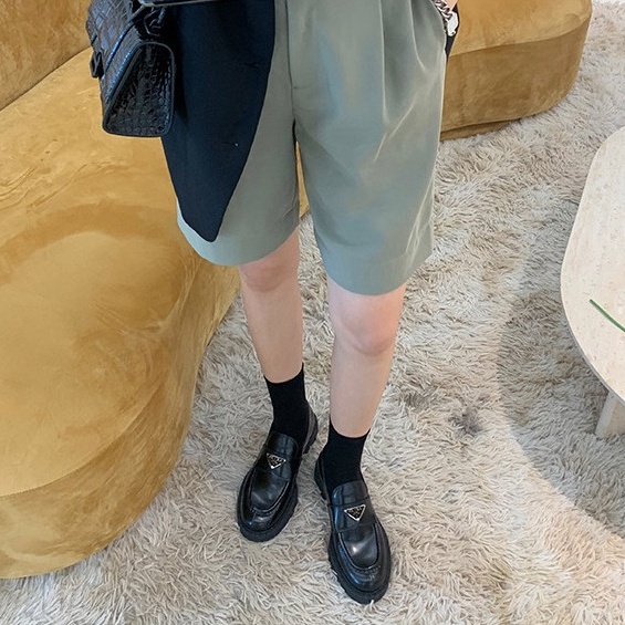 Giày Lười Nữ Prada Da Bóng Kiểu Dáng Thời Trang Đế Cao 5cm MT-001