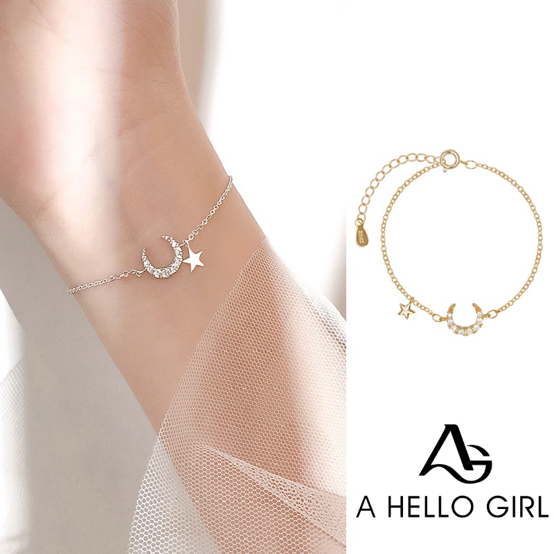Vòng đeo tay AHELLOGIRL kiểu mặt trăng và ngôi sao đính đá xinh xắn