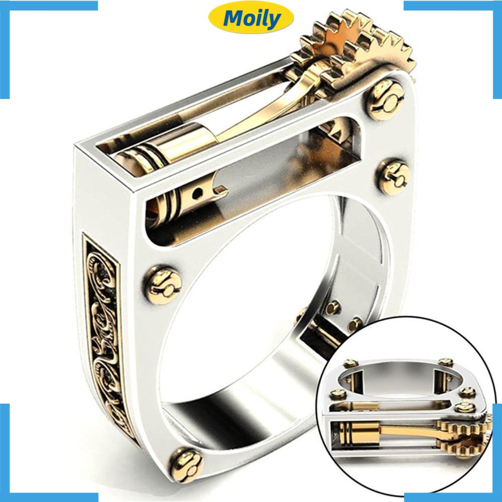 Nhẫn thiết kế kiểu bánh răng cơ khí phong cách vintage sành điệu