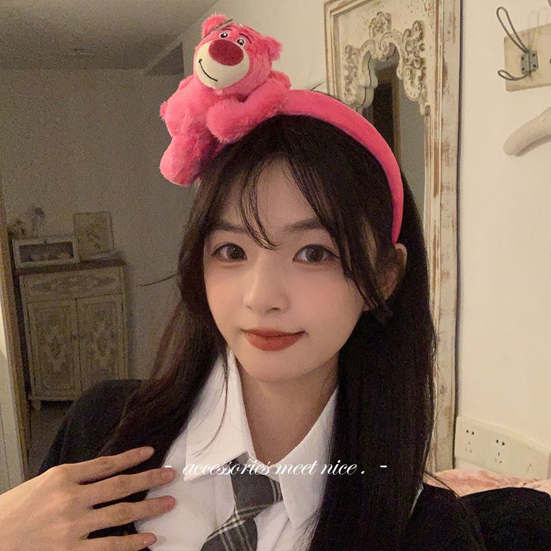 Set 2 Băng Đô Cài Tóc Hình Gấu / Dâu Tây Bằng Lông Nhung Dễ Thương Xinh Xắn sn2