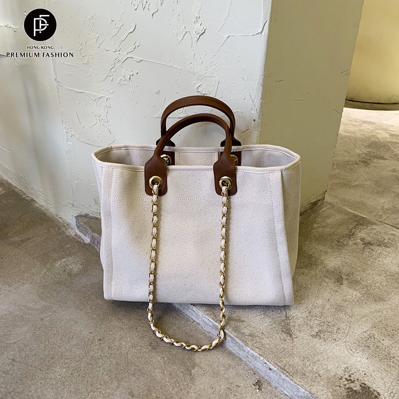 Túi Tote Đeo Vai Bằng Vải Bạt Sức Chứa Lớn Phong Cách Pháp Mới Cho Nữ