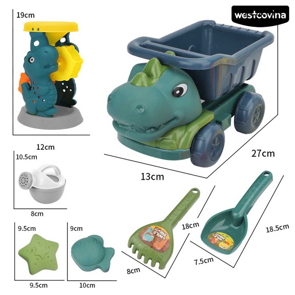 [COD]♋1 Bộ 6 / 7 Dụng Cụ Đào Cát Bằng ABS Hình Khủng Long Hoạt Hình Dễ Thương Vui Nhộn