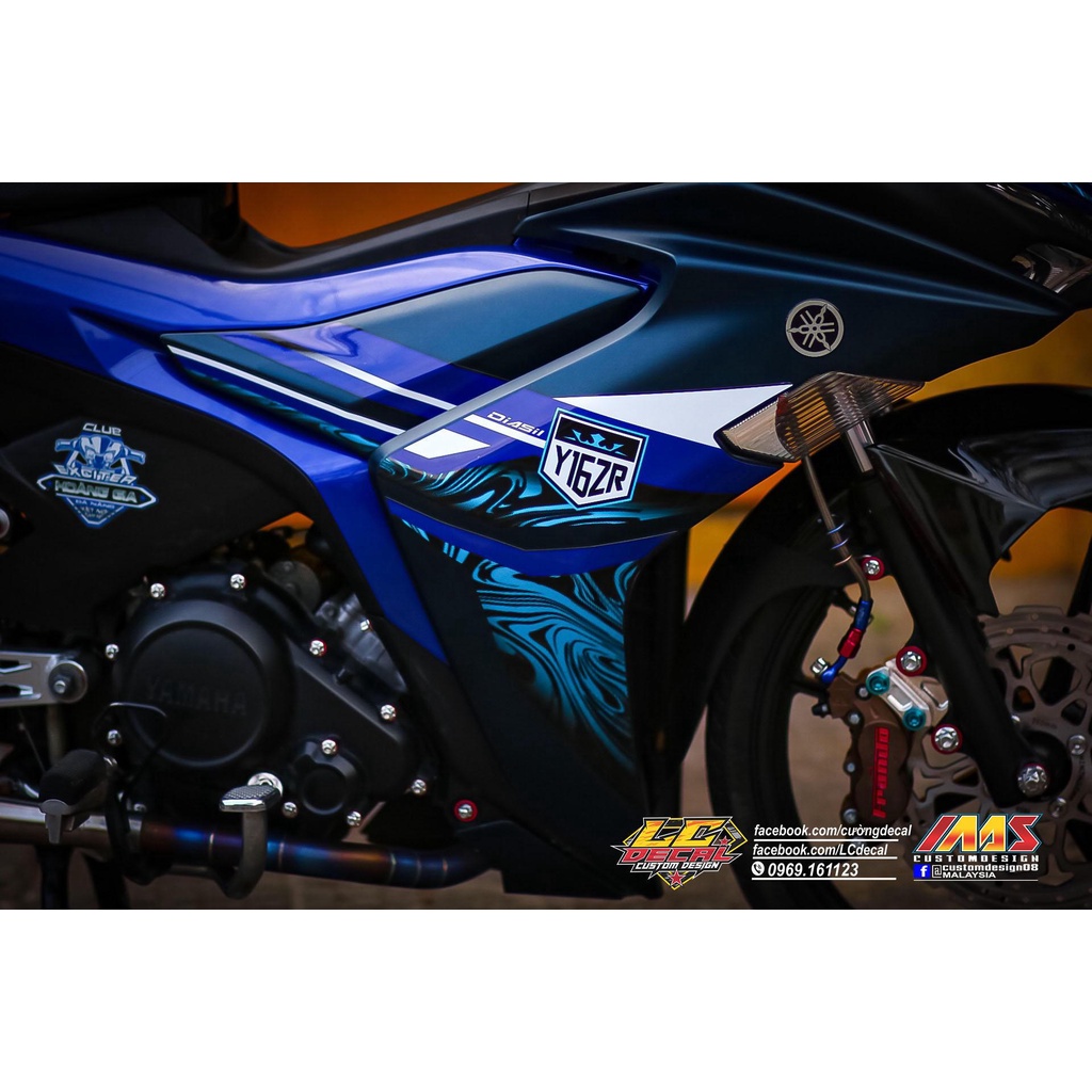 Tem rời Exciter 155 xanh nhám - mẫu Y16ZR 2023 hoa văn bắt mắt xanh đen