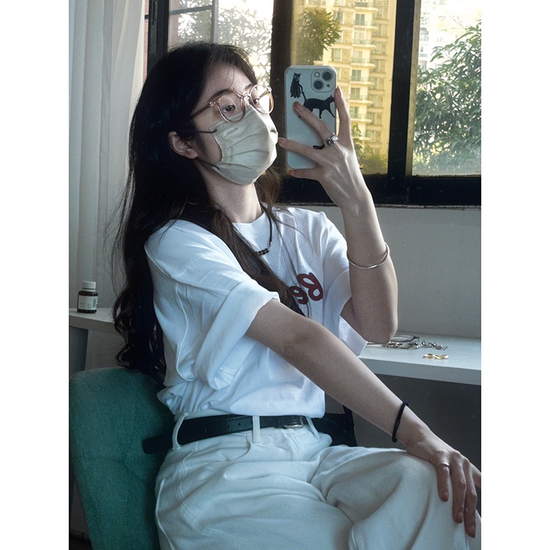 Áo thun NRVP 100% cotton tay ngắn in họa tiết độc đáo phong cách Hàn Quốc cho nữ