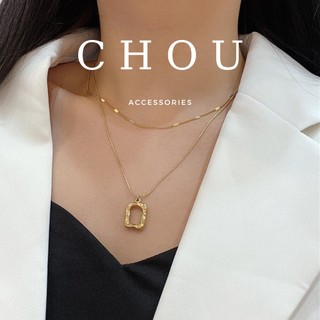 Dây chuyền titan, vòng cổ titan 2 lớp mặt vuông | chou accessories |