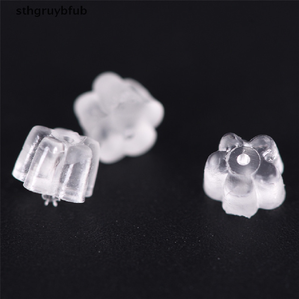 Set 100 Nút Chặn Bông Tai Bằng Cao Su Silicon Mềm Trong Suốt Hình Bông Hoa